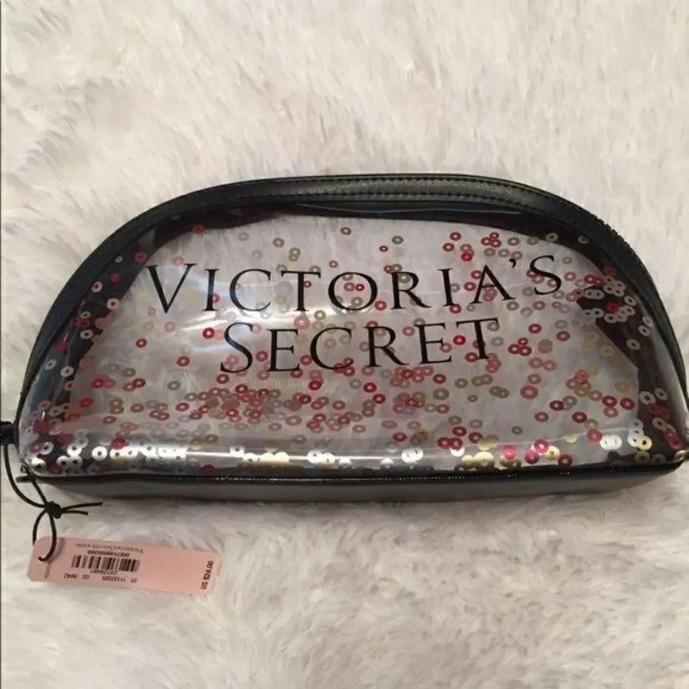 Victoria’s Secret Clear Confetti Zippered Cosmetics Travel Bag New